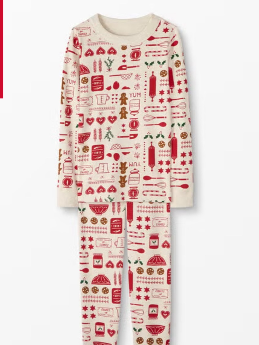 NWT Hanna Andersson Kids Cream and Red Get Baking Holiday Print Pajama Set